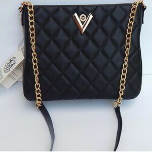 New with Tags Valentino Orlandi Italy Black Quilted Crossbody Shoulder Bag